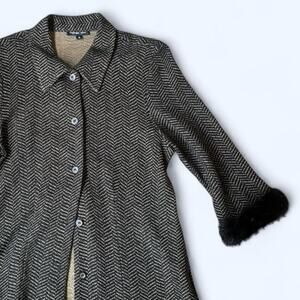 Vintage Cynthia Max Late 80s-Early 90s Button Up Sweater with Furry Sleeves